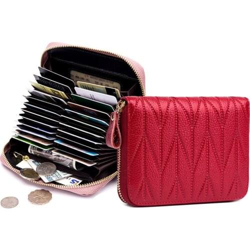 RFID Credit Card Holder Wallet Women Luxury Genuine Leather Business Card Holder Wallet Ladies Coin Purse Plaid Wallet Card Bag