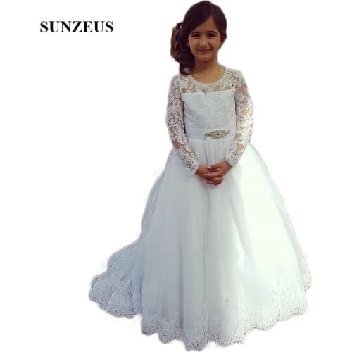 Ivory Lace Long Sleeve Girls First Communion Dresses Puffy Tutu Skirt Sweet Flower Girls Dresses vestido comunion 2019 SF62