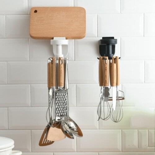 Kitchen Hook Wall-Mounted Retractable Kitchenware Storage Rack Spatula Spoon Cutter Storage Rotating Hanger Organizer