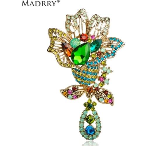 Madrry Pretty Flower Rhinestone Brooch for Women Exquiste Full Crystals Hat Sweater Evening Dress Hijab Pins Broche Bijuterias