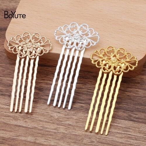 BoYuTe (10 Pieces/Lot) 32*57MM 5 Teeth Filigree Flower Metal Hair Comb Diy Retro Hair Jewelry Accessories Wholesale