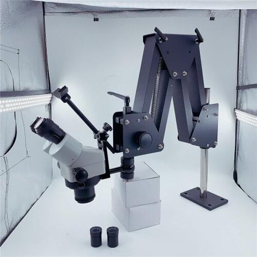 Flexible Arm Zoom Microscope For Jewelry Stone Diamond Repairing Setting 0.7X-4.5X Zoom Stand with LED Light Clamp