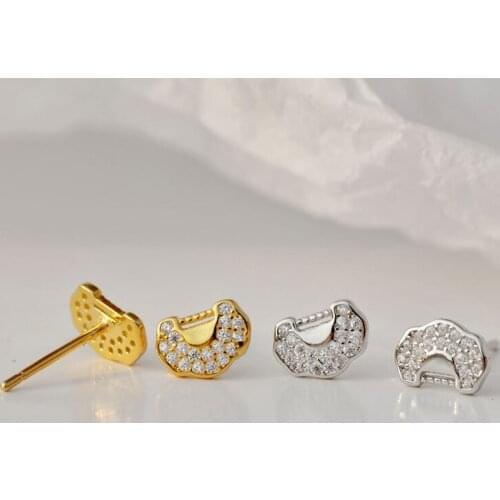 Cute Female Small Cloud Stud Earrings Crystal Zircon Stone Wedding Earrings Real 925 Sterling Silver Gold Earrings For Women