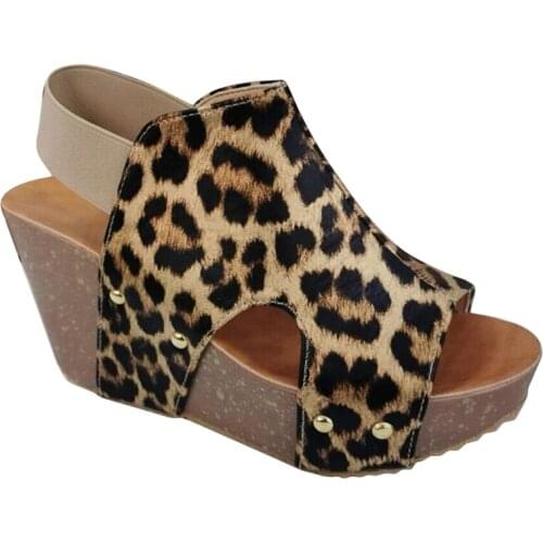 Fashion Women Sandals Leopard High Heels Platform Sandals Wedges Shoes Casual Peep Toe Female Sandals Ladies Pumps Shoes