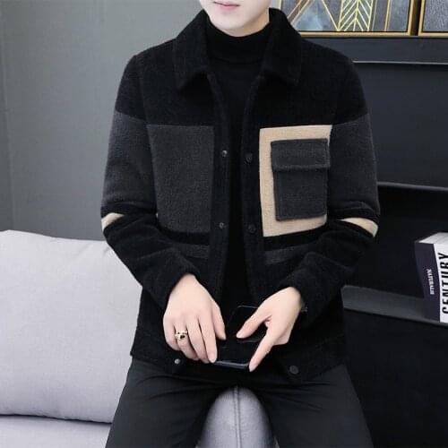 Gold Mink Thick Knit Jacket Mens Korean Version of The Trend of Handsome Patchwork Color Casual Coat Autumn Winter Mens Coat
