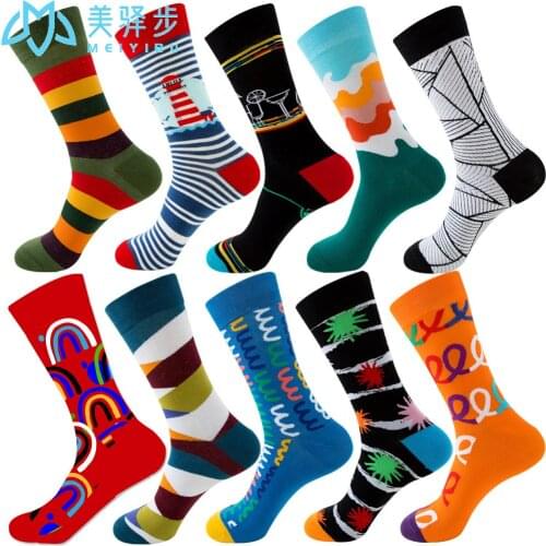 10 Pairs Per Set Striped Funny Socks Fashion Funny Novelty Cartoon Men Women Sock Comfort Happy Colorful Cotton Crew Socks