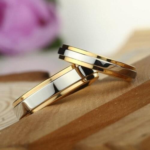 New Trendy 4Mm 6Mm Couple Ring Fashion Metal Two-Color Ring Accessories Party Jewelry