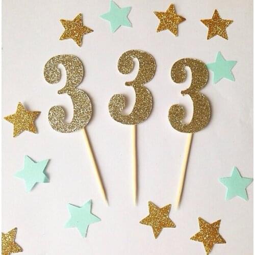 Personalized number glitter birthday cupcake Toppers baby bridal shower anniversary wedding party cake decorations food picks