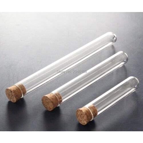 50pcs 20*100 20*150 20*200 Clear Empty Glass Bottle Test Tube With Cork Cap Round Bottom Lab Supplies Chemistry Experiment