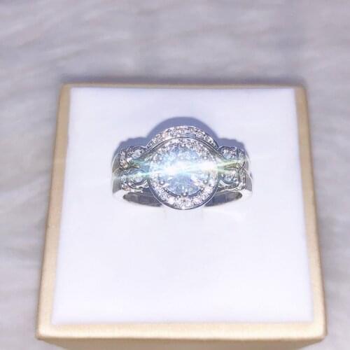 Luxury Round Zircon Two-piece Ring Elegant Temperament Female Romantic Wedding Factory Wholesale