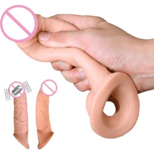 Silicone Realistic Dildo Penis Enlargement Penis Sleeve Reusable Condoms Dick Cover Cock Ring Sex Toys For Men Couples