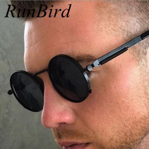 RunBird Round Retro Steampunk Men Women Sunglasses Metal Vintage Sun Glasses Brand Designer Mens Male Lentes UV400 460R