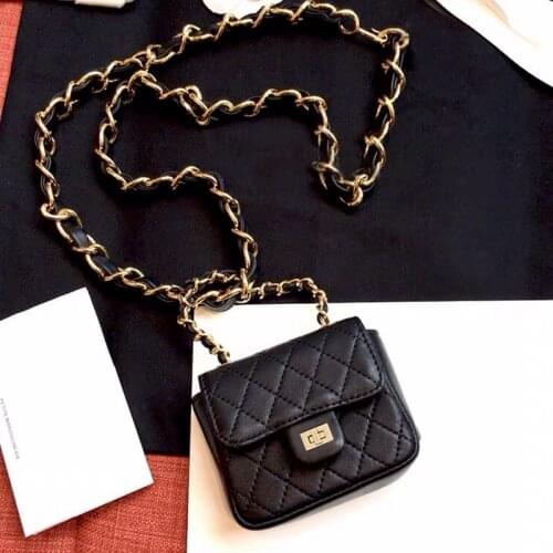 Sheepskin Genuine Leather Chain Crossbody Bag Mini Plaid Bag Small Messenger Bag Handbags and Purses Evening Party Coin Bags