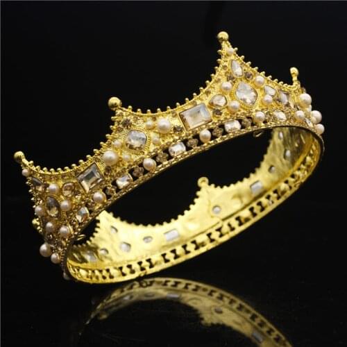 Baroque Queen King Tiara Crown for Bridal Wedding Hair Jewelry Crystal Diadem Prom Headpiece Big Gold Tiaras and Crowns Bride