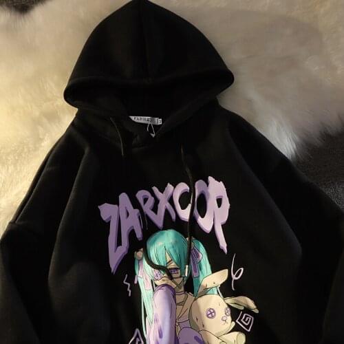 Japanese Harajuku Anime Sweet Kawaii Girls Print Hoodie Women Streetwear Punk Goth Vintage Casual Pullover Hooded Sweatshirt Top