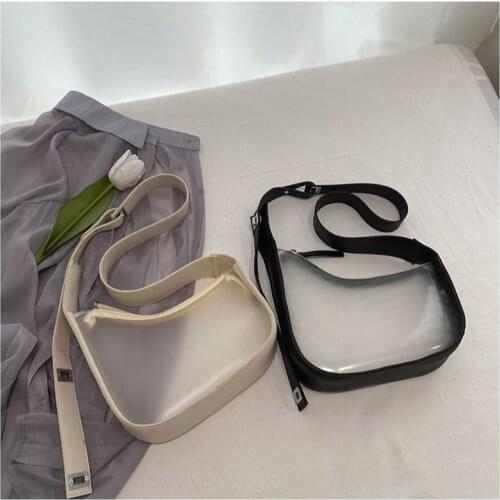 Women Transparent Shoulder Bag Dull Polish Jelly Croossbody Shopping Ins Summer Fashion 2021 Wide Straps Students Girls Black