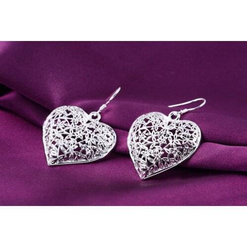 Hot fine High quality 925 Sterling Silver romantic love heart Earrings for woman fashion Jewelry Christmas Gift