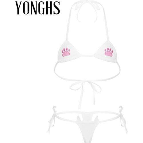 Womens Micro Mini Bikini Set Erotic Swimwear Bathing Suit Halter Neck Lace-up Bra with G-String Thong Briefs Bikini Beachwear