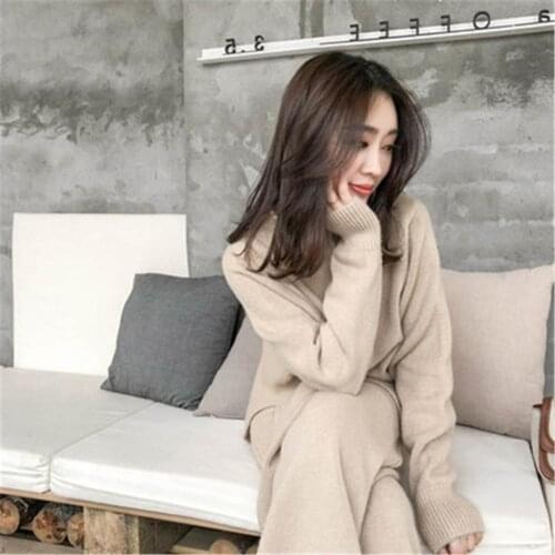 2020 knitting wide-legged pants suit two-piece women new winter cashmere sweater wide-legged pants western style suits