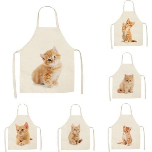 1Pcs Kitchen Apron Cute cat Printed Sleeveless Cotton Linen Aprons for Men Women Home Cleaning Tools 55*68cm