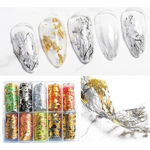 12rolls/Box Nail Art Embossing Laser Foils Mesh Decoration Star Paper Decals Transfer Sally Net Line Tape Nail Foil Sticker Tr50