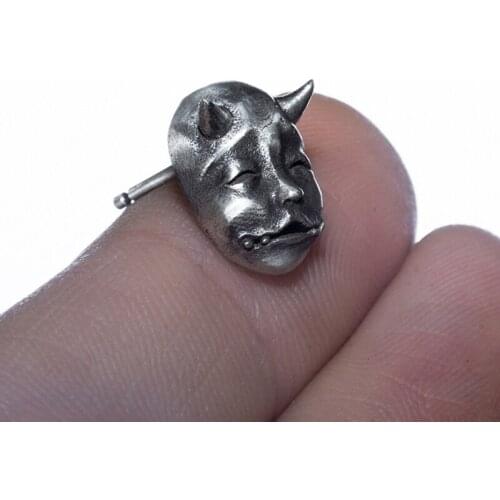 13MC Gothic Horned Demon Baby Face Stud Earrings Vintage Devil Prajna Skull Earrings Unisex Biker Punk Evil Studs Jewelry