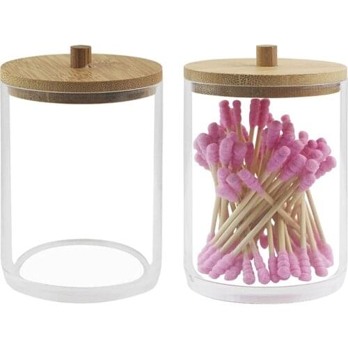 2 Pcs Clear Qtip Holder Dispenser, Acrylic Apothecary Ball Jars with Lids for Cotton Swabs, Round Pads, Cotton Ball