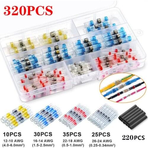 320/100PCS Boxed Heat Shrink Connect Terminals Wire Insulated Butt Connectors Waterproof Solder Sleeve Tube Crimp Terminals With