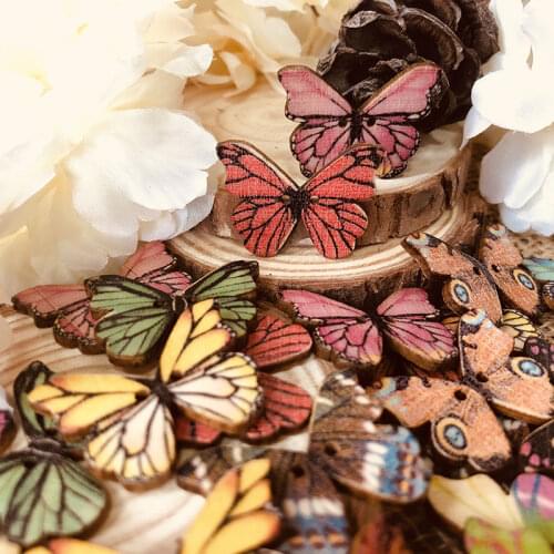 50pcs Colorful Butterfly Wooden Buttons 2 Holes 28mm Scrapbooking Sewing Buttons DIY Wooden Clothes Knitting Needles Crafts