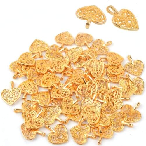 50 Gold Beads DIY Heart Charms Pendants Bracelet Necklace Jewelry Making Accessory