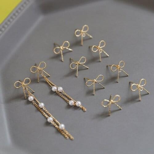 6pcs Korean Style Sweet Copper-plated bow earrings with hanging diy simple jewelry earrings accessories material pendant