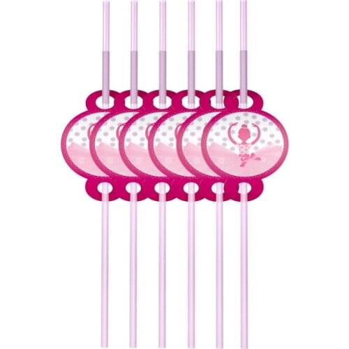 6pcs/lot Lovely Ballet Girl Theme Disposable Straws for Kids Birthday Party Decor Pink Cartoon Tableware Straws Party Supplies