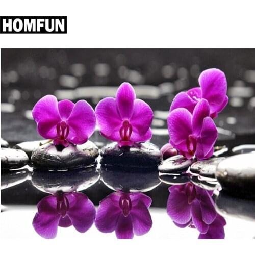 HOMFUN Full Square/Round Drill 5D DIY Diamond Painting "Orchid Stone" Embroidery Cross Stitch 5D Home Decor Gift