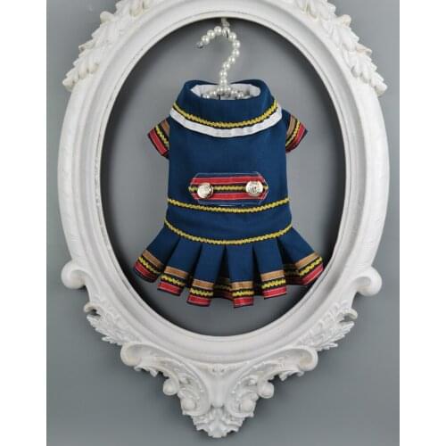 Free Shipping Handmade Dog Clothes The Navy Style Blue Suit Dog Dress Small Pet Cat Yorkie Poodle Maltese Chihuahua Drop Ship