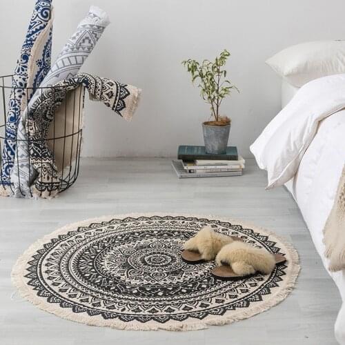 Bohemian Hand Woven Cotton Linen Carpet Rug Ethnic Style Bedside Rug Geometric Floor Mat Home Bedroom Decor Carpet
