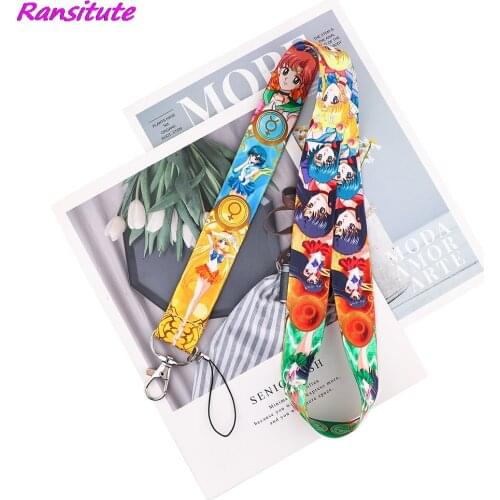 Ransitute R1969 Moon Girl Cartoon Style Anime Lovers Key Chain Lanyard Neck Strap For USB Badge Holder DIY Hang Rope Kids Gifts