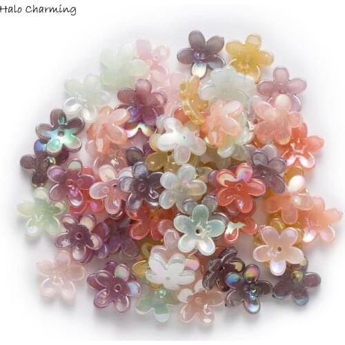 50pcs Acrylic Spacer Flower Beads End Bead Caps for Jewelry Findings Headwear Bracelet Necklace Making Accessoires Decor 17mm
