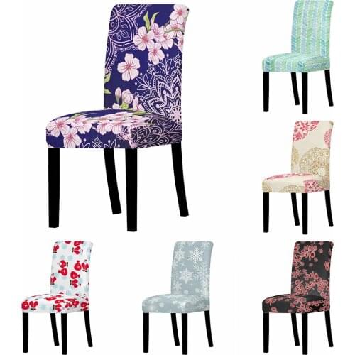 Bohemia Chair Covers Spandex Stretch Abstract Flower Snowflake Seat Chair Case Wedding Removable Purple Slipcover Chair Cover