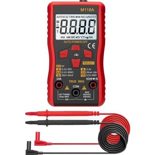 1PCS M118A Digital Mini Multimeter Tester Auto Multimetro True RMS Transistor Meter With NCV Data Hold 6000 Counts Flashlight