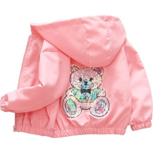 Kids Clothes Girls Jackets Coats 2021 Spring Autumn Cartoon Sequin Printed Clothes Baby Girl Jacket Children Thin Hooded Outwear