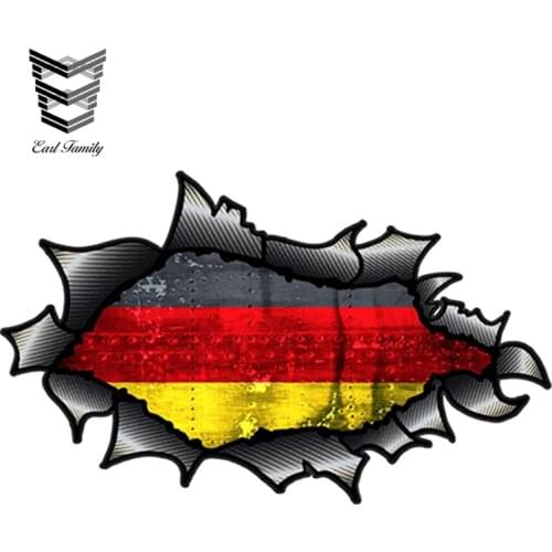 EARLFAMILY 15cm x 9cm Ripped Torn Carbon Fibre Fiber Design With Germany German Flag Motif Vinyl Car Sticker 3D Car Decor