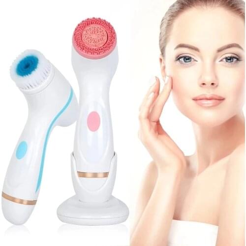 Three-in-one Electric Rotating Facial Cleaning Brush Deep Cleans Pores Spa Facial Treatment Makeup Remover Brush Beauty Tool