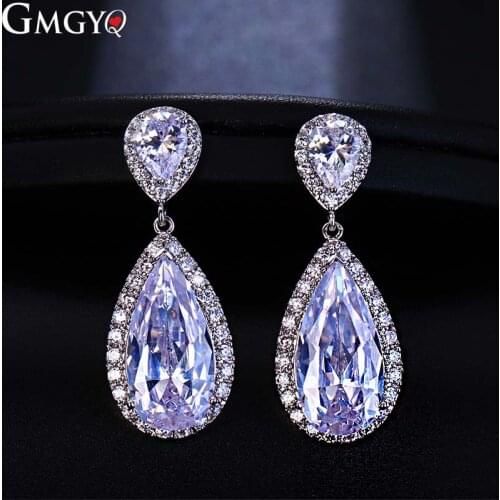 GMGYQ Fashion Classic Wwater Drop Zirconia Earrings Brides Wedding Jewelry Wholesale Earrings Womens Accessories Gifts