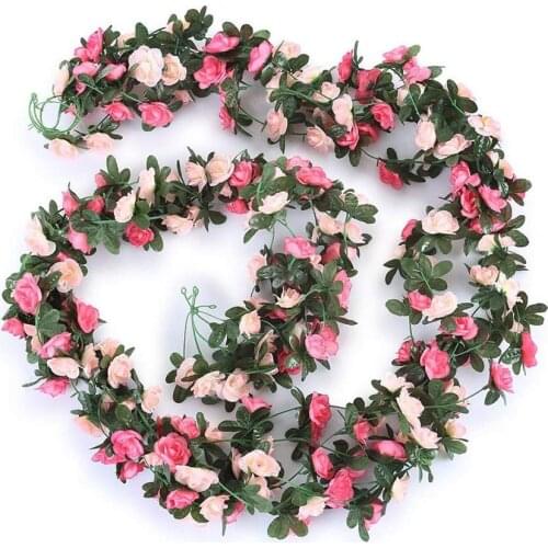 10Pcs 2.55m Fake Rose Vine Artificial Flower Hanging Garland Plants Rose Ivy for Home Wedding Party Garden Craft Decor