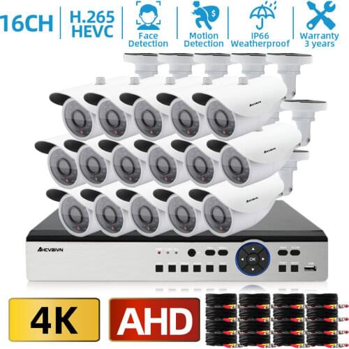 16Pcs Face Detection CCTV Camera Kit 4K Outdoor Surveillance Kit 8.0MP IR Security Camera Video Surveillance System 16CH DVR Kit
