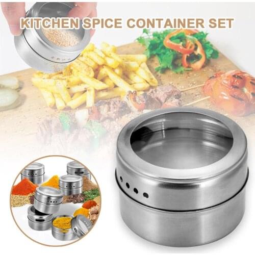 Magnetic Spice Jar Set With Stickers Stainless Steel Spice Tins Spice Storage Container Pepper Seasoning Sprays Tools Spice Jar