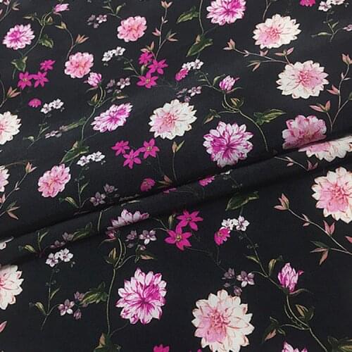 Beautiful floral print silk crepe de chine fabric not transparent for girls dress,SCDC1378