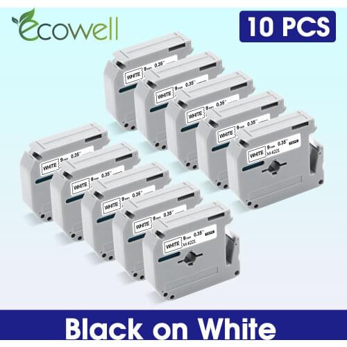 Ecowell 10x Compatible p-touch label tape MK221 MK-221 M-K221 black on white replace for Brother P Touch printer ribbon mk 221