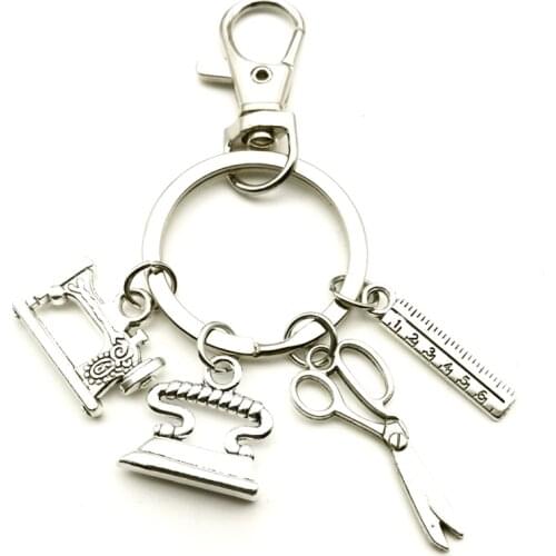 Fashion Designer Keychain Sewing Machine, Ruler, Scissors, Clothes Pendant Pendant Keychain Graduation Commemorative Jewelry