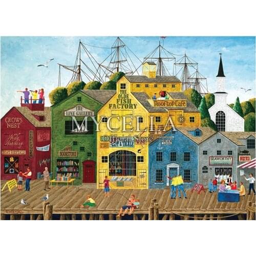 Cartoon 5D DIY Diamond Painting Boats Folk Art Cabins Crystal Embroidery Cross Stitch Full Diamond Mosaic Paintings Decor Gift